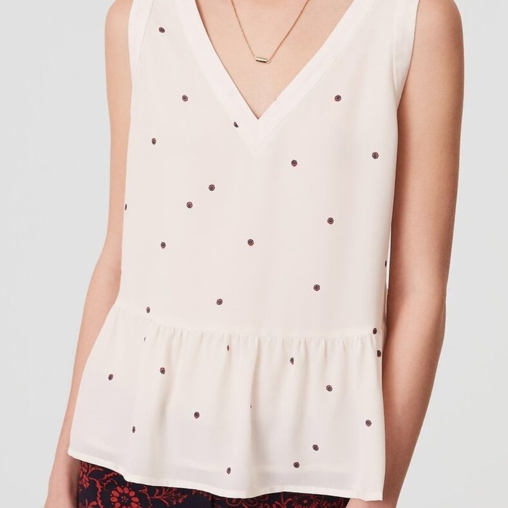 LOFT Floral Dot Peplum Shell Top in Whisper White